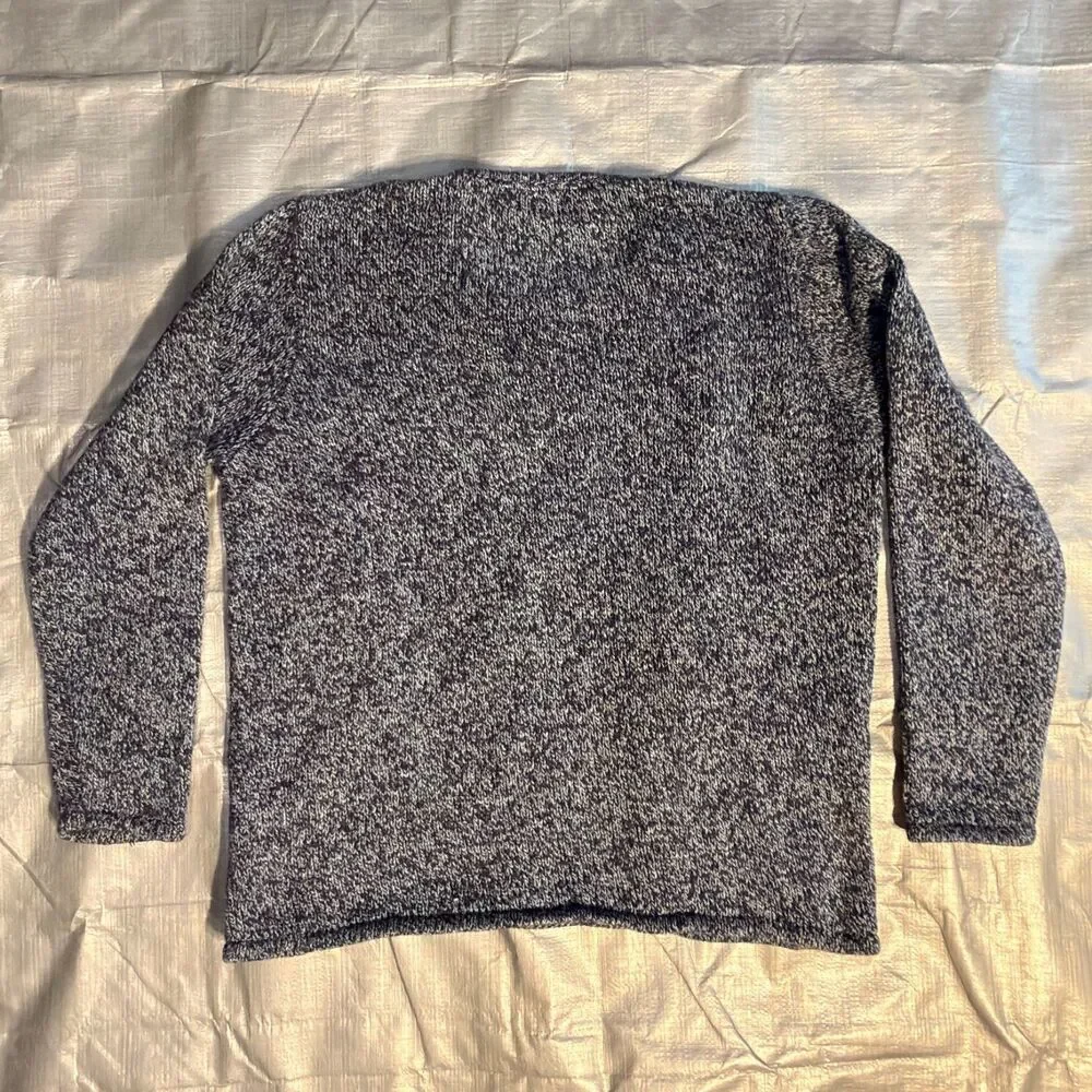 LL Bean Chunky Knit Sweater Mens XL Navy Blue White Marled Cotton Crewneck